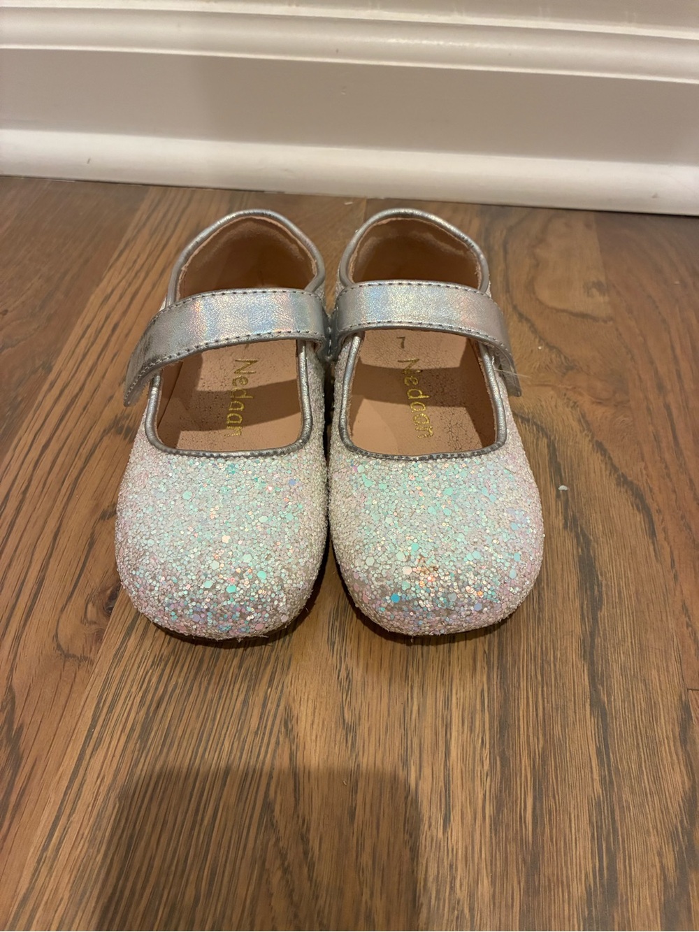Sparkling Silver Glitter Mary Jane Kids Shoes size 7